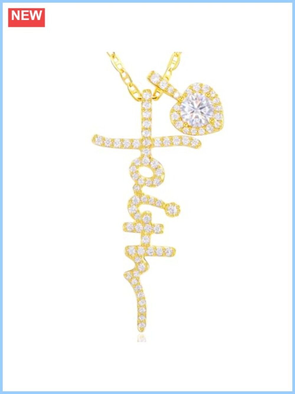 Moissanite Cross Pendant Necklace 925 Sterling Silver 14K Gold Plated Dainty
